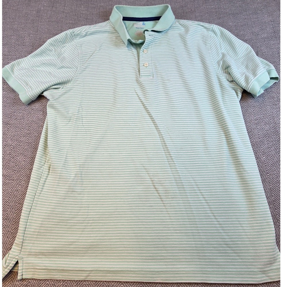 Croft & Barrow Mens Easy Care Striped Polo Shirt Mint Green White Large L